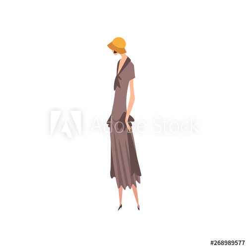 500x500 Elegant Woman In Gray Retro Dress And Hat, Beautiful Girl