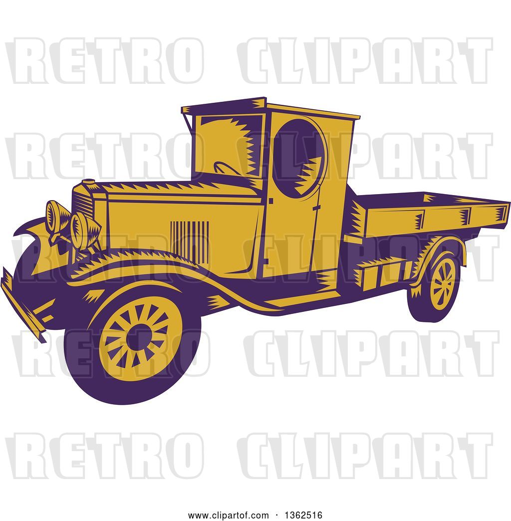 1024x1044 Vector Clip Art Of Retro Woodcut Purple And Yellow Pickup