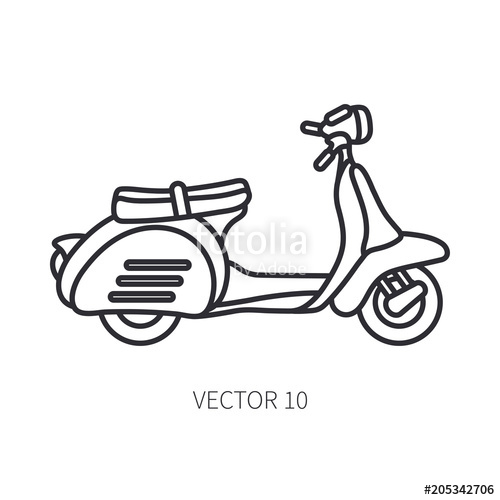 500x500 Line Vector Icon Retro Tourism Scooter Classic Style