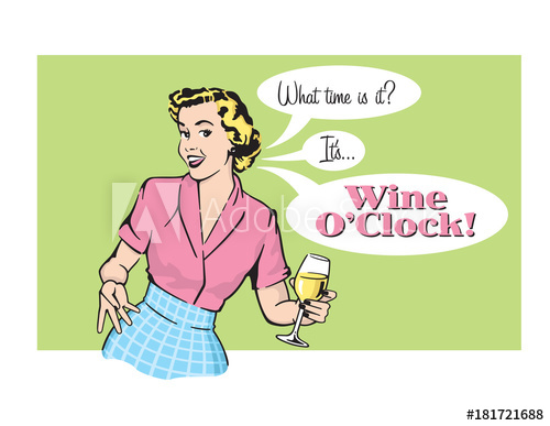 500x387 Wine O'clock Retro Housewife Vector Graphic Vector Illustration