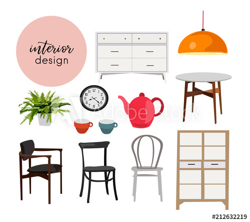 500x443 Vector Mid Century Modern Illustration Elements Collection Set