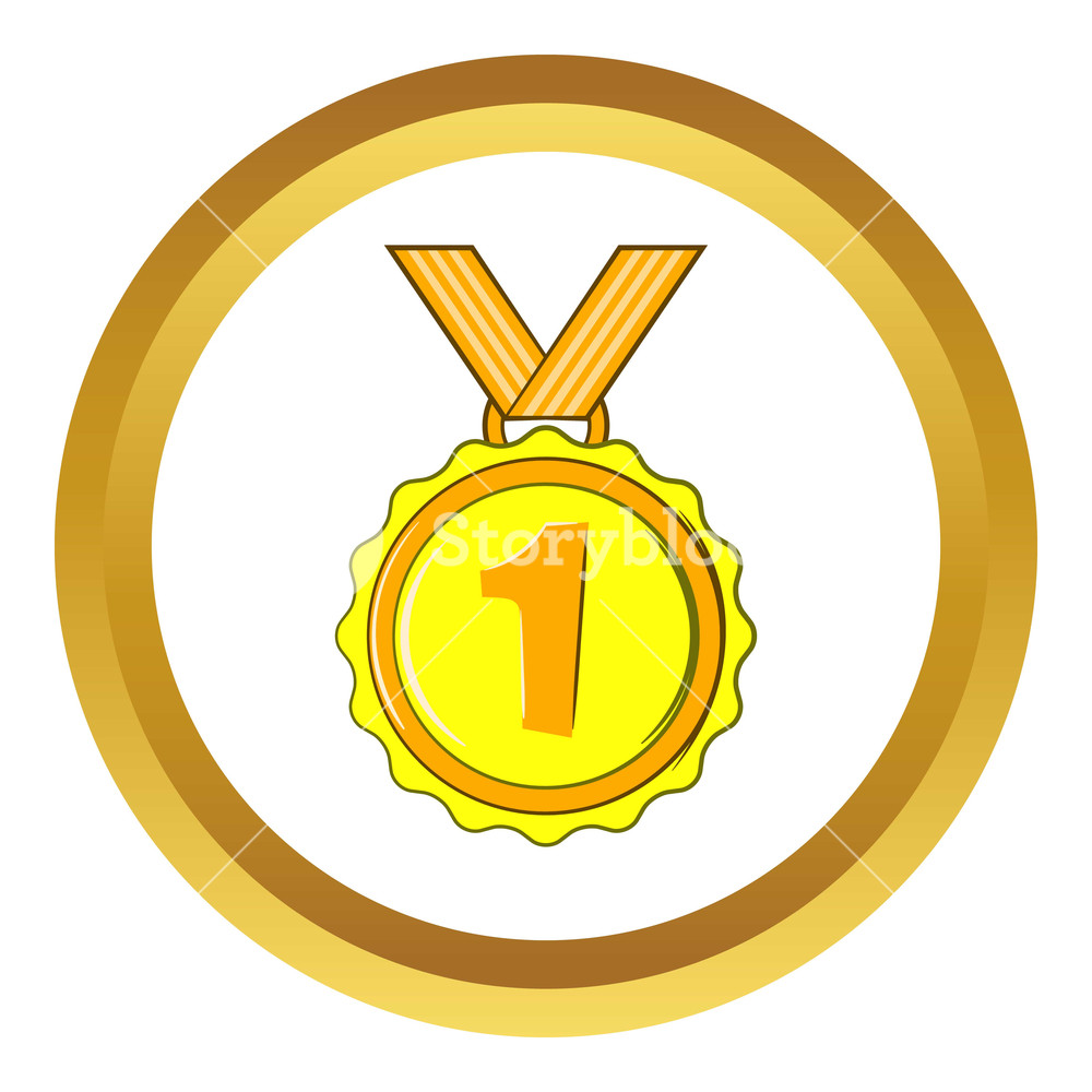 Medal For First Place Vector Icon In Golden Circle, Cartoon Style 1000x1000 Medal For First Place Vector Icon In Golden Circle, Cartoon Style