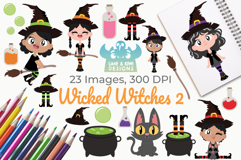 948x632 Wicked Witches Clipart, Instant Download Vector Art