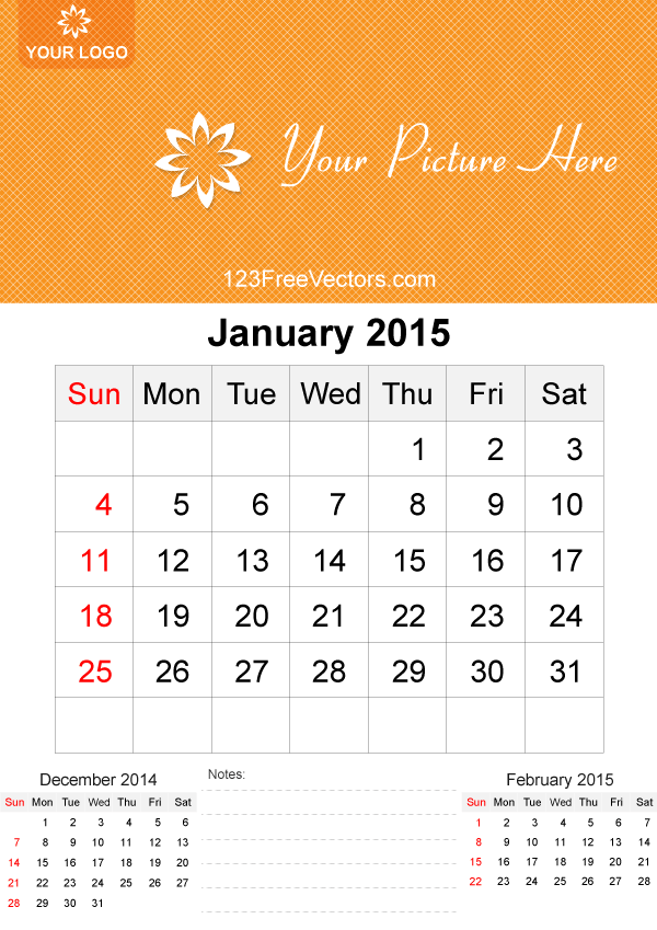 600x849 January Calendar Template Vector Free