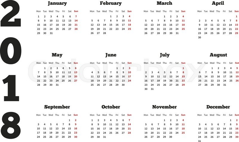 800x477 Calendar On Year With Week Stock Vector Colourbox