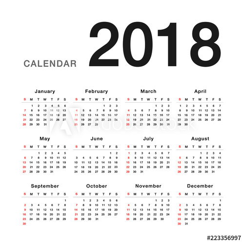 500x499 Year Calendar Vector Design Template, Simple And Clean Design