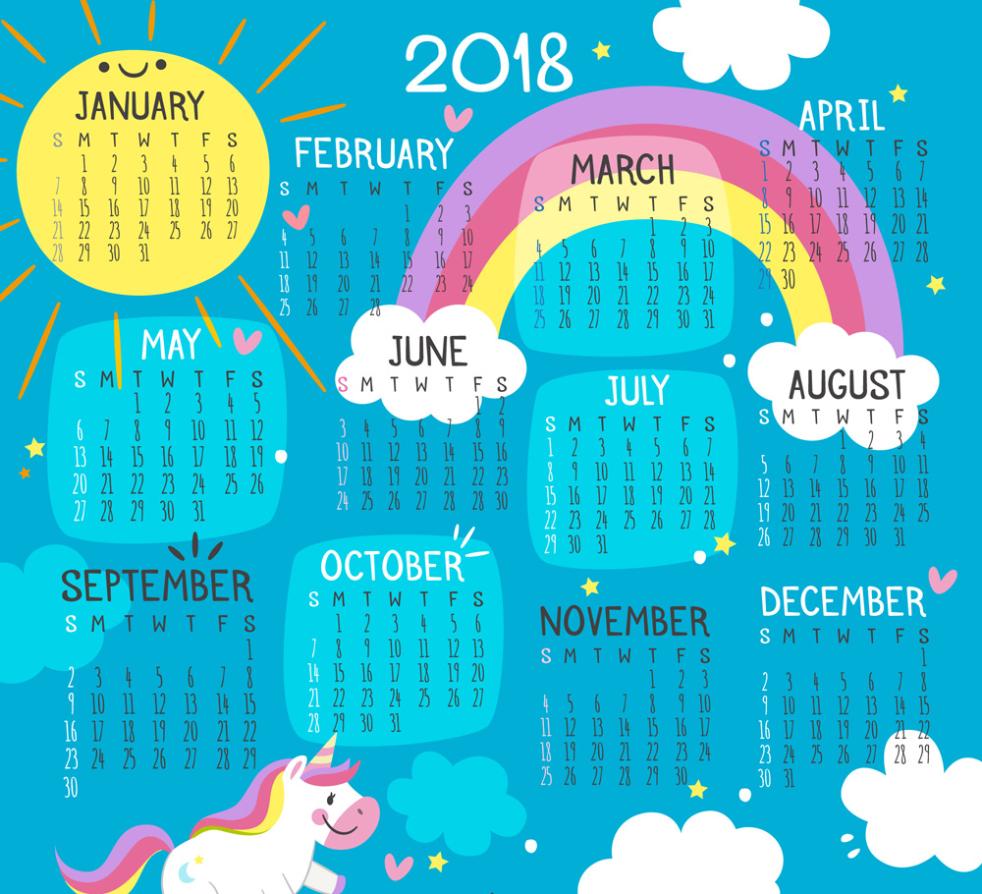 982x894 Cute Unicorn Calendar In Vector Free Vector Graphic Download