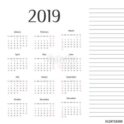 2019 Calendar Vector at Vectorified.com | Collection of 2019 Calendar ...