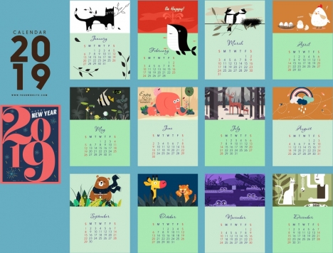 468x356 Calendar Template Nature Theme Rectangular Isolation Vectors