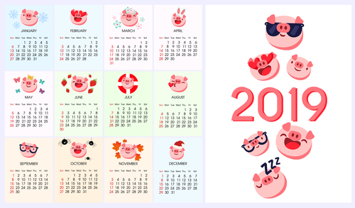 500x293 Calendar Template With Cute Pig Vector Free Download