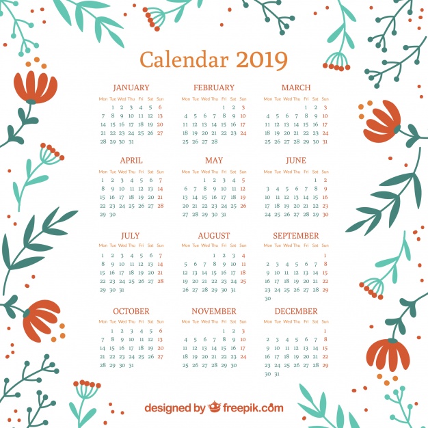 626x626 Calendar With Floral Elements Vector Free Download