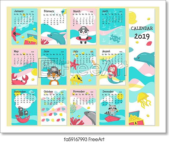 560x470 Free Art Print Of Calendar Vector Template With Pirate