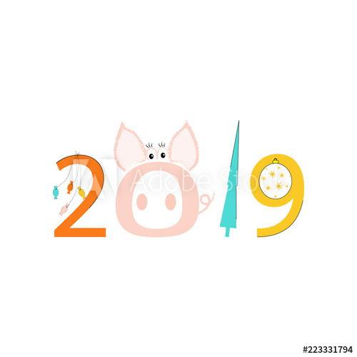 500x500 Vector Illustration Year Of The Pig Christmas Card