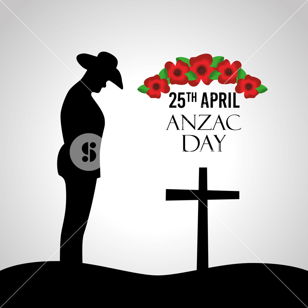 1000x1000 Anzac Day Celebration Greeting Card Silhouette Soldier Cross