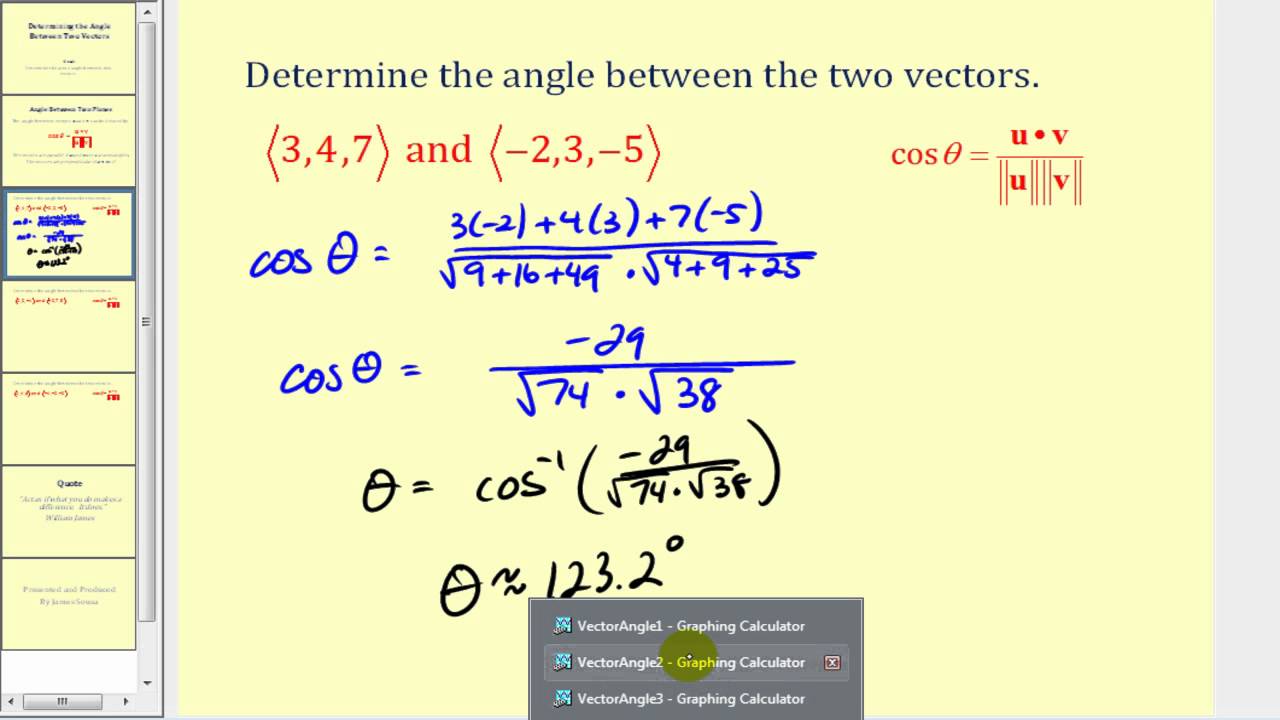 1280x720 Determining The Angle Between Two Vectors