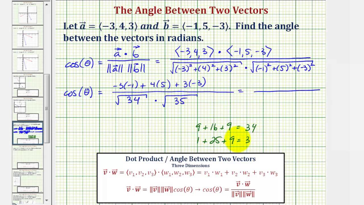 1280x720 Ex Find The Angle Between Two Vectors In Three Dimensions
