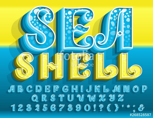 500x385 Retro Alphabet, Vintage Poster Seashell Vector Font For Sea