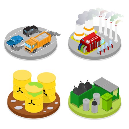 450x450 Isometric Environmental Pollution Set Chemical Waste Industrial