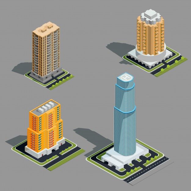 626x626 Vector Isometric Illustrations Of Modern Urban Buildings Free