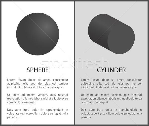 600x509 Sphere And Cylinder Black Geometric Shapes Vector Illustration