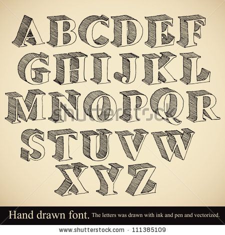 450x470 Hand Drawn Font, Vector Alphabet Vintage Style