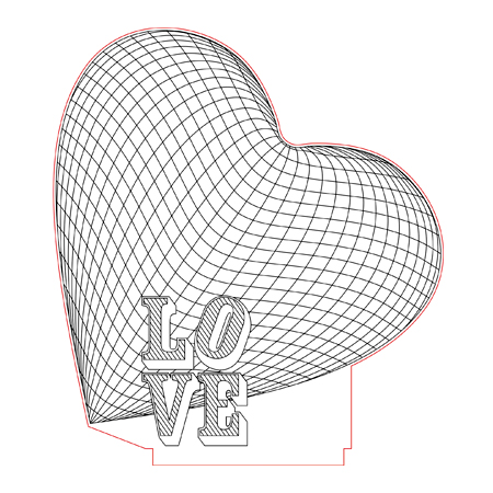 450x450 Big Heart Love Illusion Lamp Plan Vector For Cnc