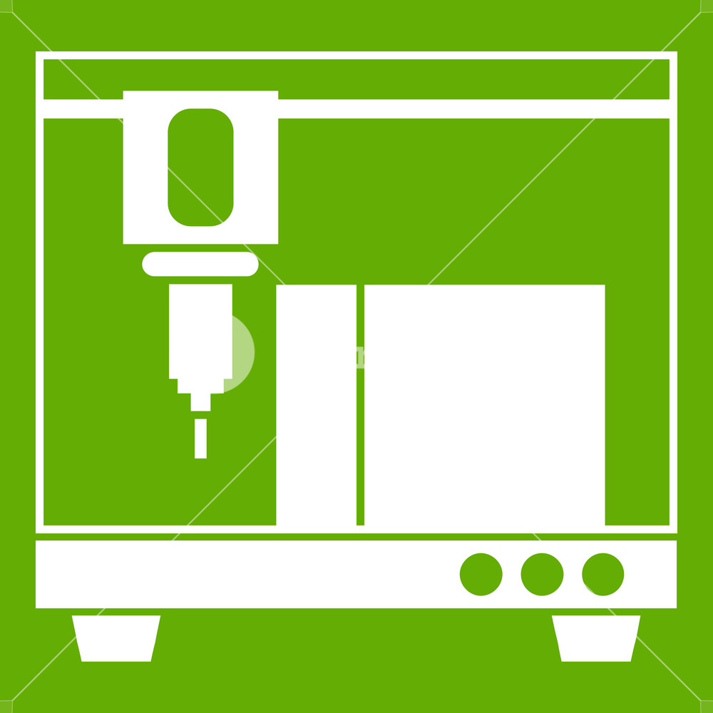 1000x1000 Printer Icon White Isolated On Green Background Vector