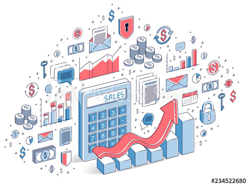500x374 Calculator With Earnings Growth Chart Isolated On White Background