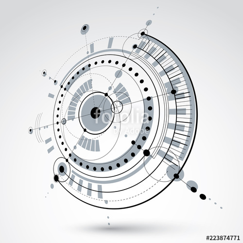 500x500 Geometric Technology Vector Drawing, Grayscale Technical