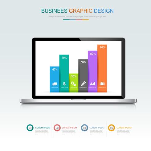 490x490 Computer Laptop With Business Graph On And Flat Vector