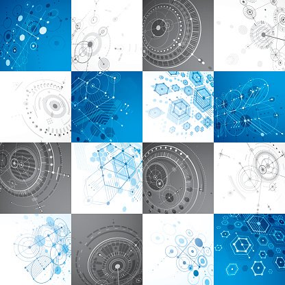 Set Of Modular Bauhaus Vector Backdrops, Blue Geometric Shapes 416x416 Set Of Modular Bauhaus Vector Backdrops, Blue Geometric Shapes