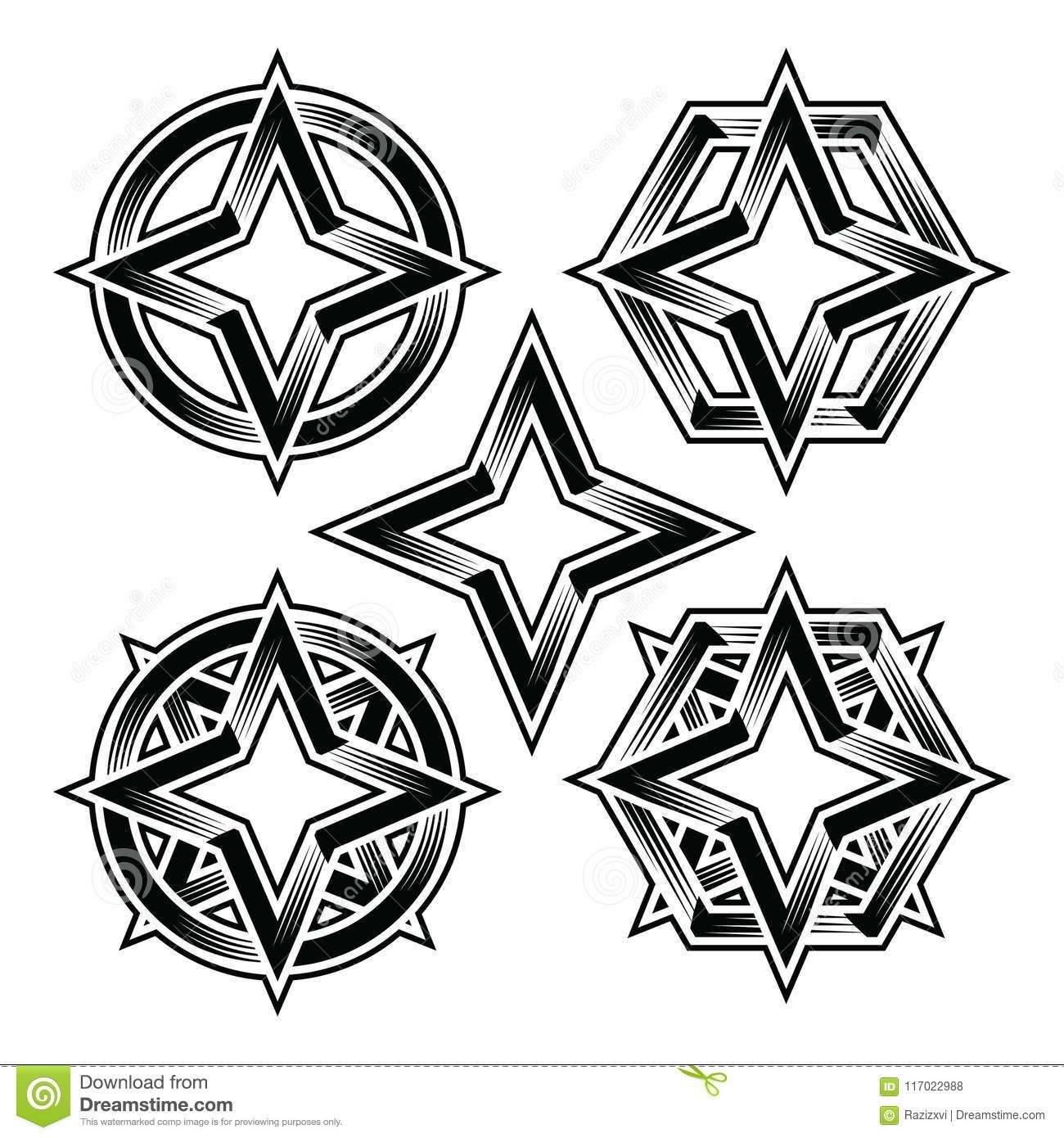 1300x1390 Four Point Star Ellipse Circle Hexa Polygon Stock