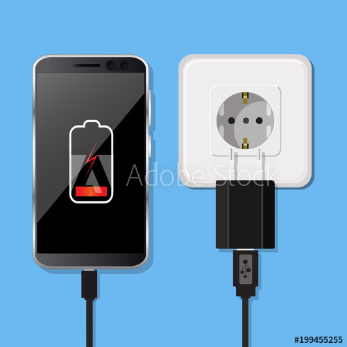 500x500 Smartphone And Charger Adapter Low Battery Vector Illustration