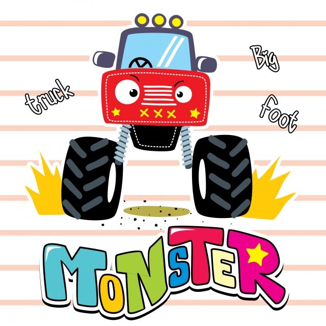 640x640 Cute Cartoon Red Truck On Striped Background Illustration Vector