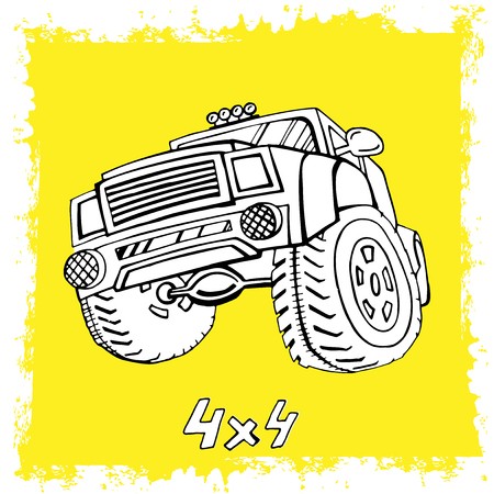 450x450 Hand Drawn Offroad Car In Creative Doodle Style Off Road