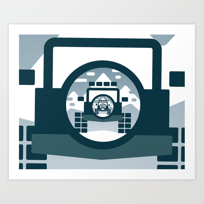 700x700 Vehicle Vector Drawing In The Mountains Art Print