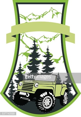345x498 Vector Emblem With Vehicle Off Road Car And Mountains Forest