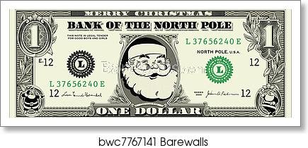 435x210 Vector Santa One Dollar Bill, Art Print Barewalls Posters