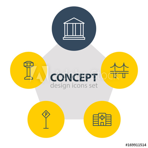 500x500 Vector Illustration Of Icons Editable Pack Of Courthouse, Road