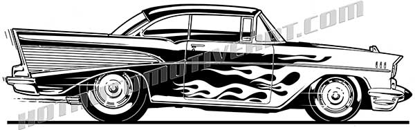 600x188 Chevy Bel Air Street Rod With Flames Clip Art