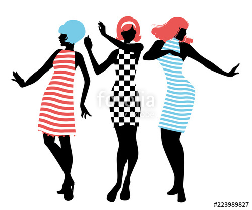 500x417 Elegant Silhouettes Of Three Girls Wearing Clothes Of The Sixties