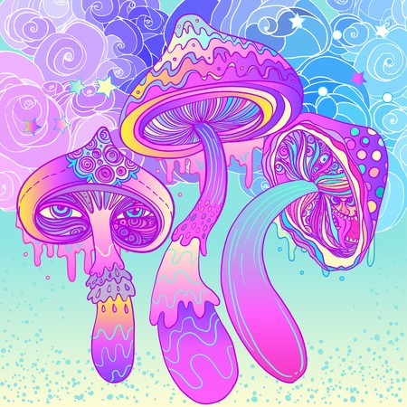 450x450 Magic Mushrooms Psychedelic Hallucination Vibrant Vector