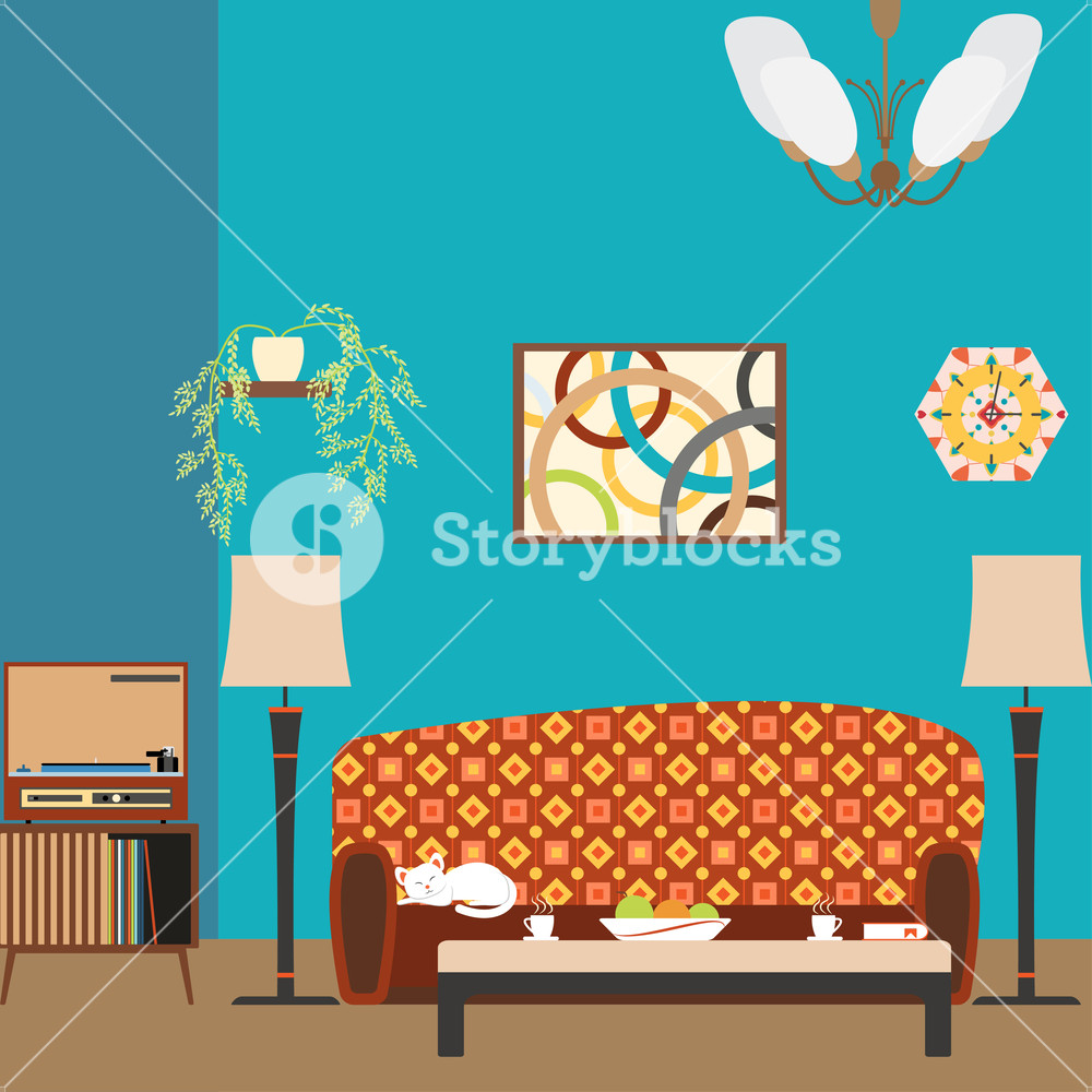 1000x1000 Living Room Interior With Sofa In The Style Of Vector