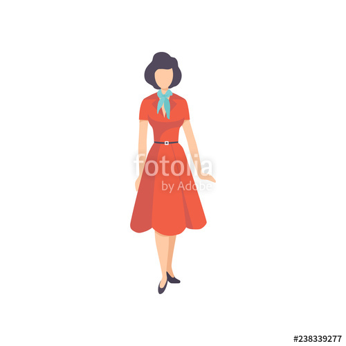 500x500 Young Woman Wearing Retro Red Dress, Vintage Fashion People