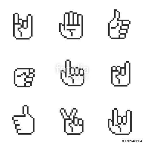 500x500 Pixel Art Bit Hands Icons And Gestures Signs Set Stock Image