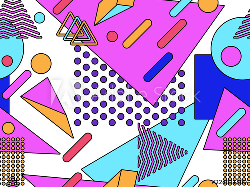 500x375 Memphis Seamless Pattern Geometric Objects With Stroke, Style