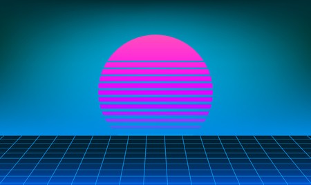 450x268 Retro Neon Sun Background Vector Sunset Music Poster