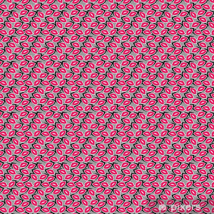 700x700 Seamless Pattern With Colorful Badge Shape Lips On Black Dotty