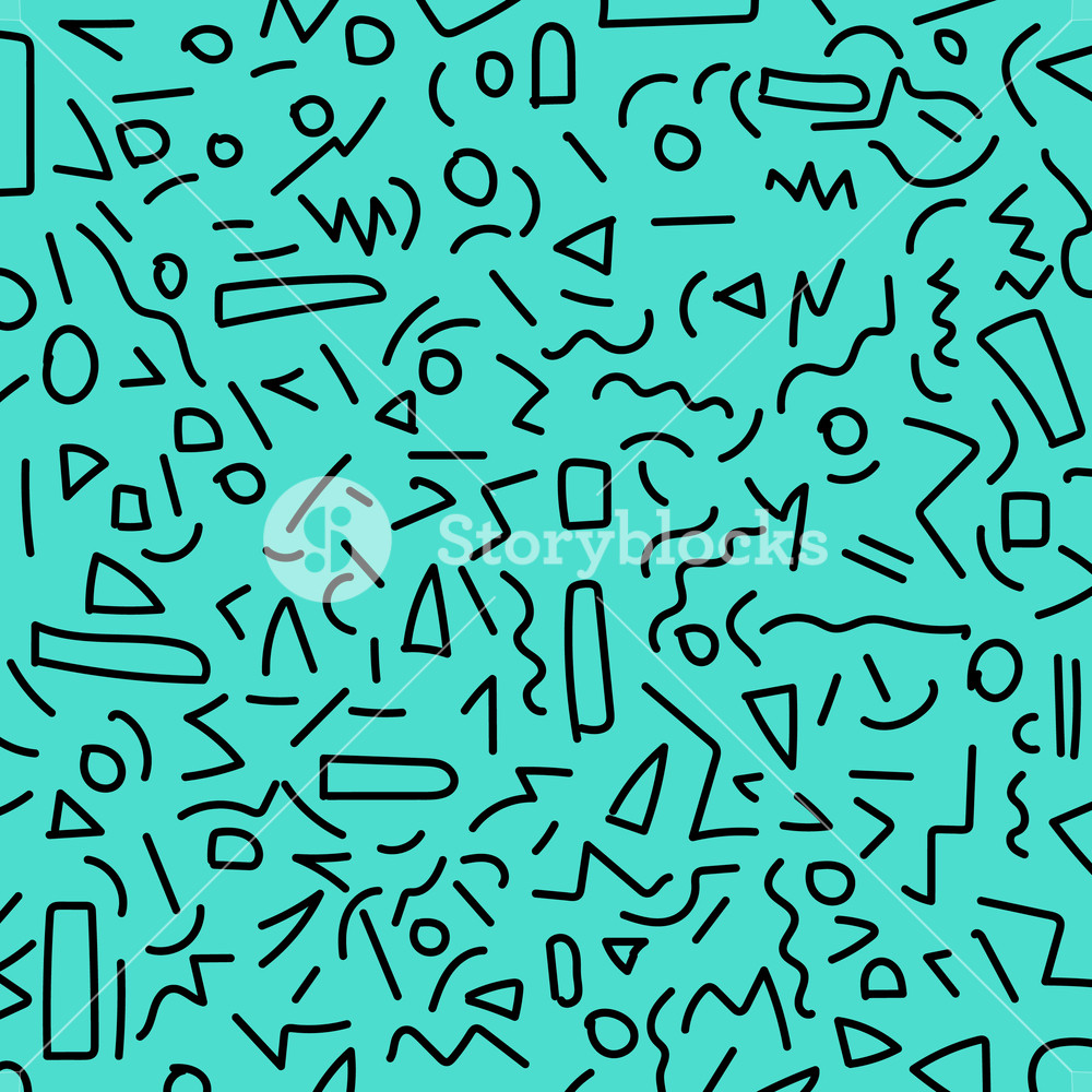 1000x1000 Hand Draw Black Geometric Memphis Pattern Styles On Blue