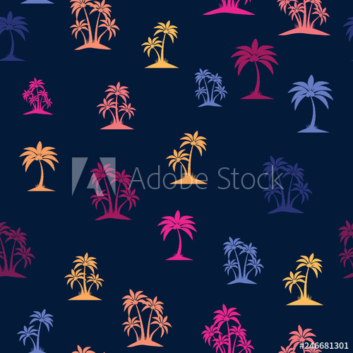 500x500 Palm Trees Retro Style Colors Seamless Pattern Vector
